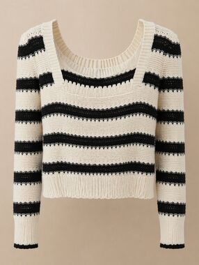 Maurices Cream and Black Striped Crew Neck Sweater